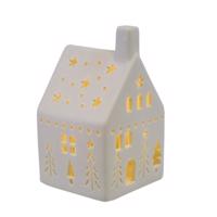 Porcelánová LED dekorácia Chalúpka, 7,4 x 13 x 7,4 cm